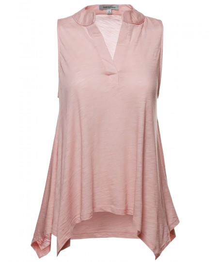 Women's Classic Soft Sleeveless Henley Tunic Top