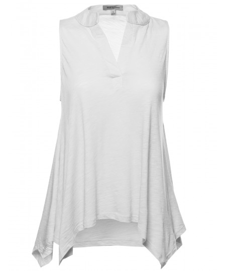 Women's Classic Soft Sleeveless Henley Tunic Top