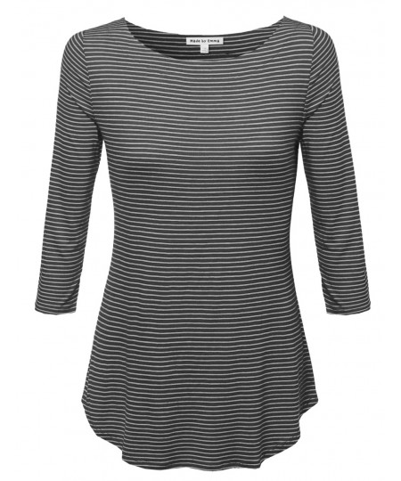 Women's Stripe Boatneck 3/4 Sleeeve Tee