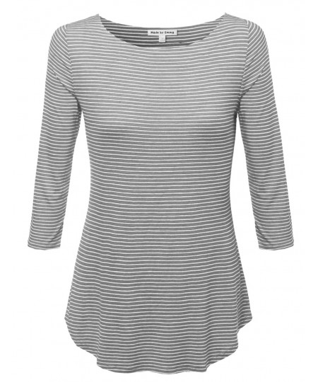 Women's Stripe Boatneck 3/4 Sleeeve Tee