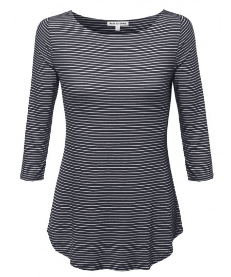 Women's Stripe Boatneck 3/4 Sleeeve Tee