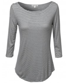 Women's Stripe Boatneck 3/4 Sleeeve Tee