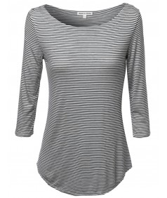 Women's Stripe Boatneck 3/4 Sleeeve Tee