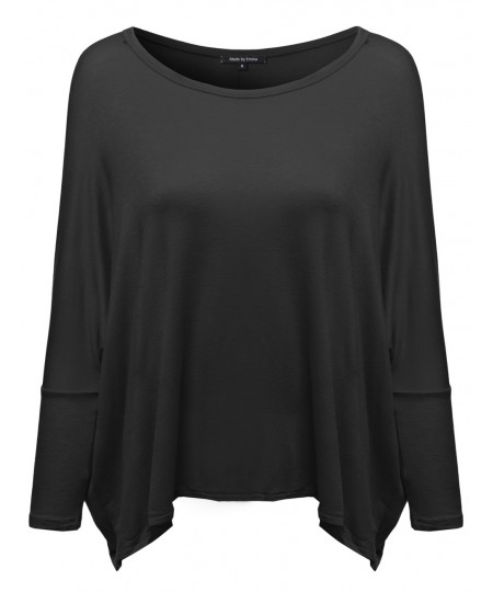 Women's Basic Round Boat Neck 3/4 Sleeve Drop Shoulder Top