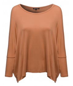 Women's Basic Round Boat Neck 3/4 Sleeve Drop Shoulder Top