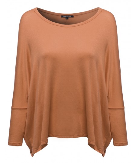 Women's Basic Round Boat Neck 3/4 Sleeve Drop Shoulder Top