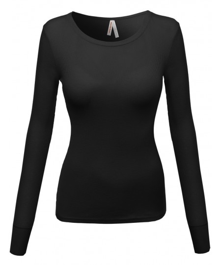 Women's Basic Solid Round Neck Long Sleeves Tee Top