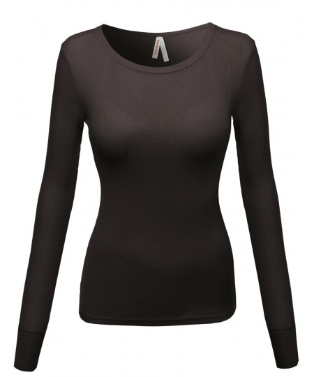 Women's Basic Solid Round Neck Long Sleeves Tee Top