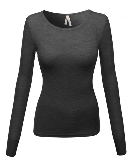 Women's Basic Solid Round Neck Long Sleeves Tee Top