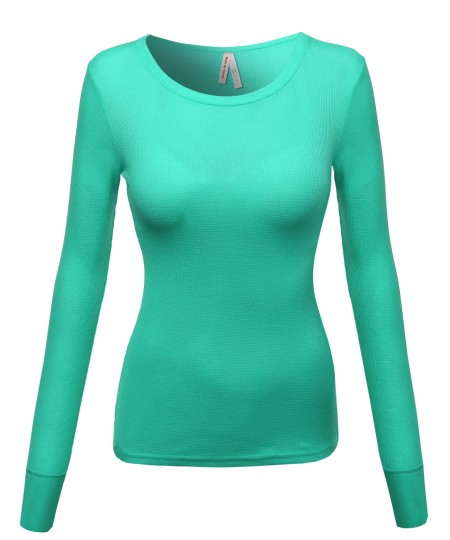 Women's Basic Solid Round Neck Long Sleeves Tee Top