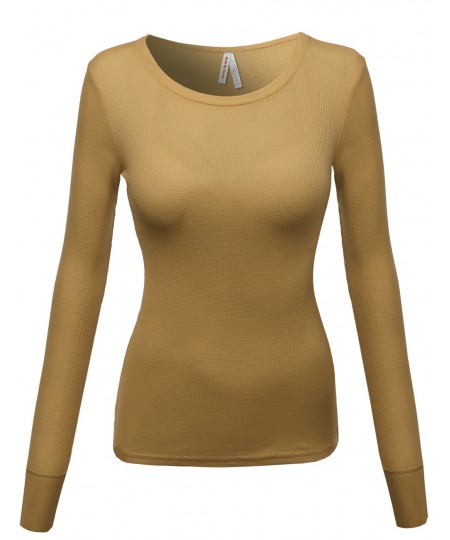 Women's Basic Solid Round Neck Long Sleeves Tee Top