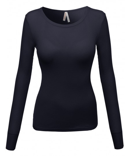 Women's Basic Solid Round Neck Long Sleeves Tee Top