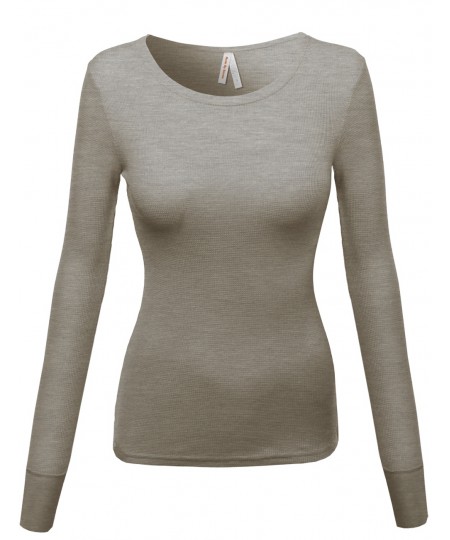 Women's Basic Solid Round Neck Long Sleeves Tee Top