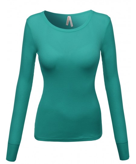 Women's Basic Solid Round Neck Long Sleeves Tee Top