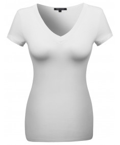 Women's Basic Solid Vneck Various Color Short Sleeve