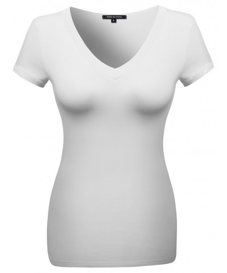 Women's Basic Solid Vneck Various Color Short Sleeve