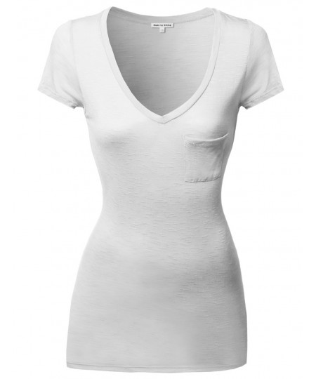 Women's Super Strech Softrayon Spandex Long V-Neck Short Sleeve Tops