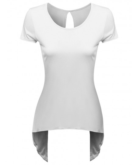 Women's Back Opened High&Low Short Sleeve Top