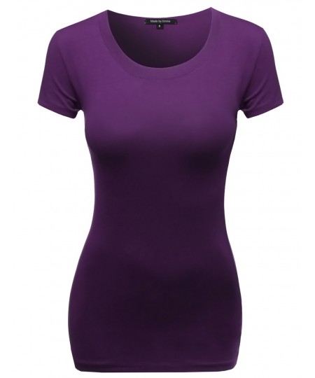 Women's Basic Solid Scoop Neck Various Color Short Sleeve