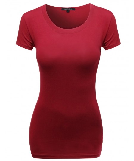 Women's Basic Solid Scoop Neck Various Color Short Sleeve