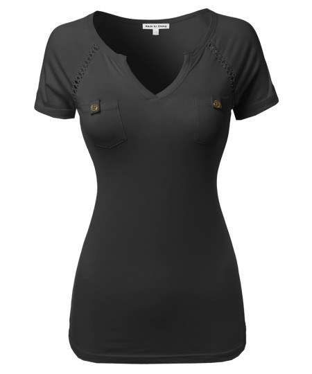 Women's Cute Detail Casual Cap Sleeve Tee Shirt2