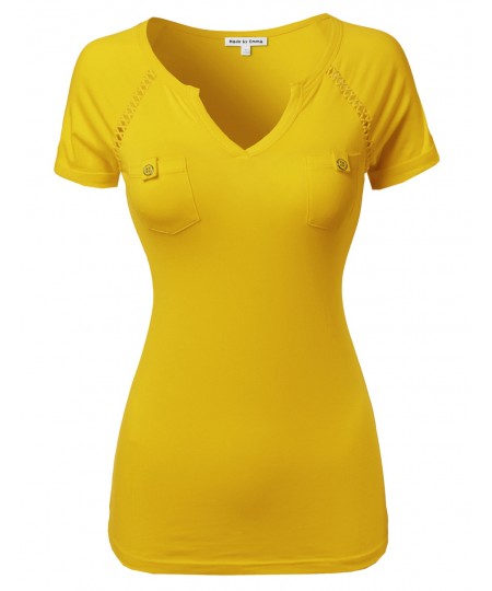Women's Cute Detail Casual Cap Sleeve Tee Shirt2