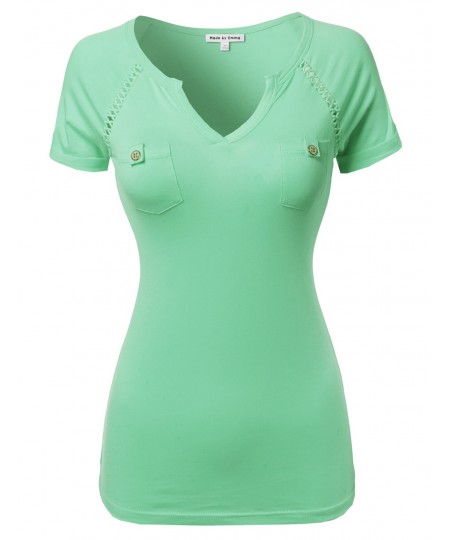 Women's Cute Detail Casual Cap Sleeve Tee Shirt2