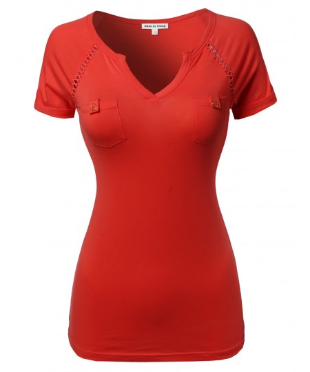 Women's Cute Detail Casual Cap Sleeve Tee Shirt2