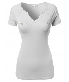 Women's Cute Detail Casual Cap Sleeve Tee Shirt2