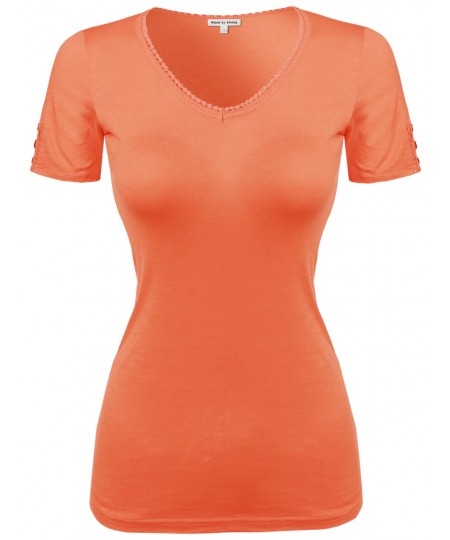 Women's Solid Cap Sleeve V Neck Tee Shirt In Various Colors