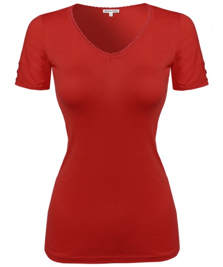 Women's Solid Cap Sleeve V Neck Tee Shirt In Various Colors