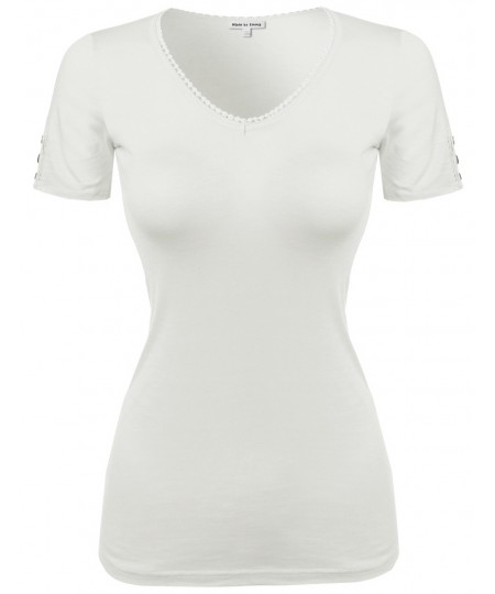 Women's Solid Cap Sleeve V Neck Tee Shirt In Various Colors