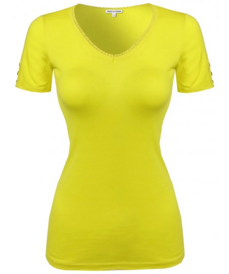 Women's Solid Cap Sleeve V Neck Tee Shirt In Various Colors