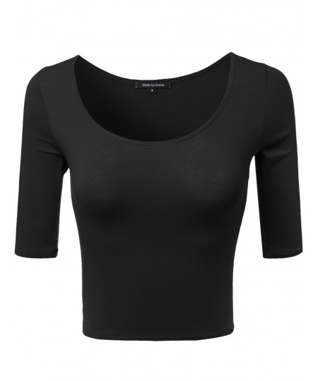 Women's Basic Solid 3/4 Sleeve Crop Top