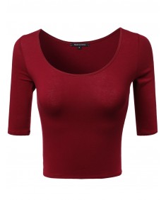 Women's Basic Solid 3/4 Sleeve Crop Top