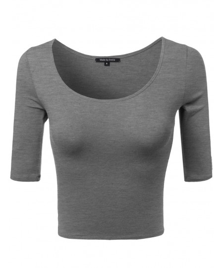 Women's Basic Solid 3/4 Sleeve Crop Top