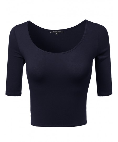 Women's Basic Solid 3/4 Sleeve Crop Top