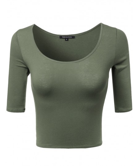 Women's Basic Solid 3/4 Sleeve Crop Top