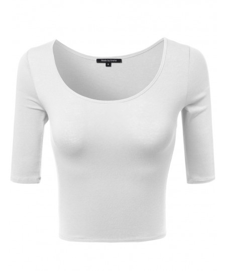 Women's Basic Solid 3/4 Sleeve Crop Top