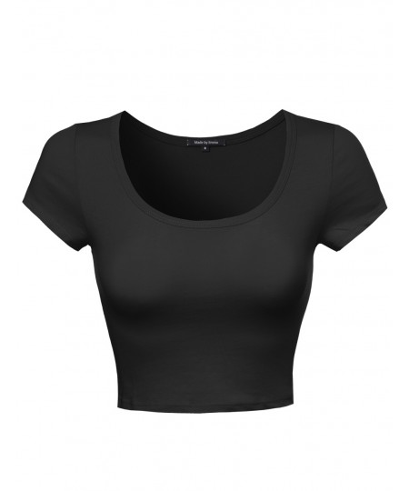 Women's Solid Short Sleeve Crop Top