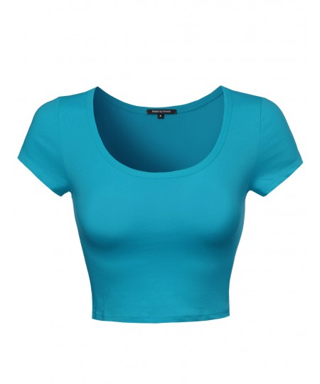 Women's Solid Short Sleeve Crop Top