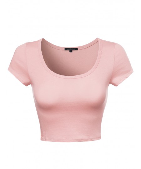 Women's Solid Short Sleeve Crop Top