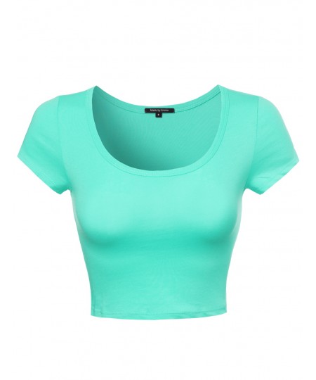 Women's Solid Short Sleeve Crop Top