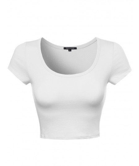 Women's Solid Short Sleeve Crop Top