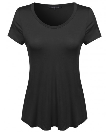 Women's Basic Short Sleeve Rayon Scoop Neck Tee