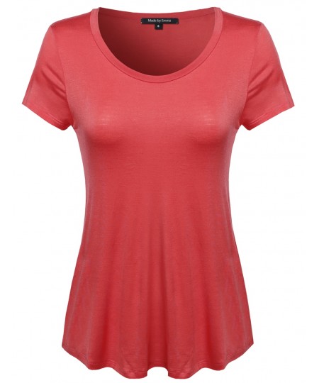 Women's Basic Short Sleeve Rayon Scoop Neck Tee
