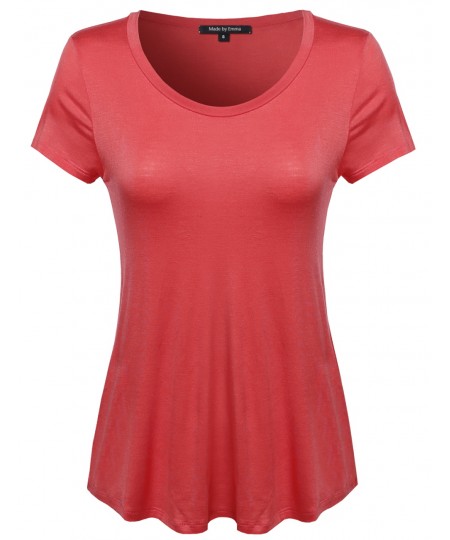 Women's Basic Short Sleeve Rayon Scoop Neck Tee