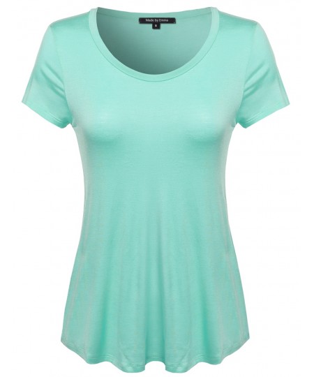 Women's Basic Short Sleeve Rayon Scoop Neck Tee