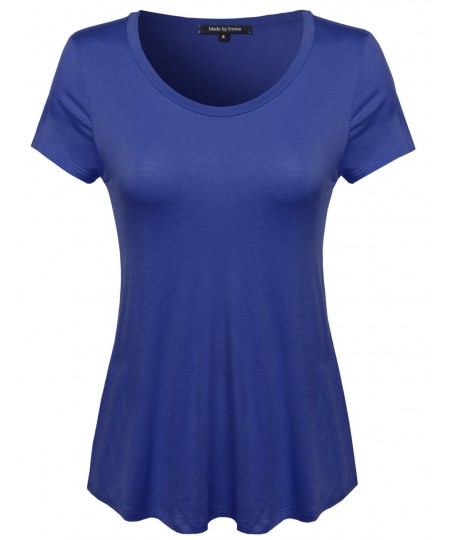 Women's Basic Short Sleeve Rayon Scoop Neck Tee