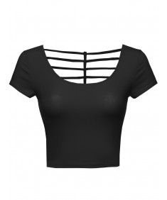 Women's Cap Sleeve Crop Top W/ Back Strap Detail